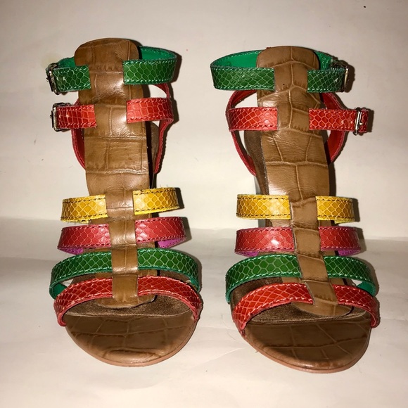 NINE WEST SNAKESKIN GLADIATOR WEDGE SANDALS - Picture 2 of 5